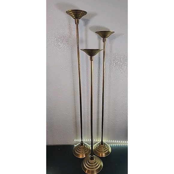 Vintage 3 Tall Vintage Soild Brass Candlesticks Beautiful Patina 38
